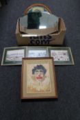 A box of oil on canvas of a clown, framed L.S.