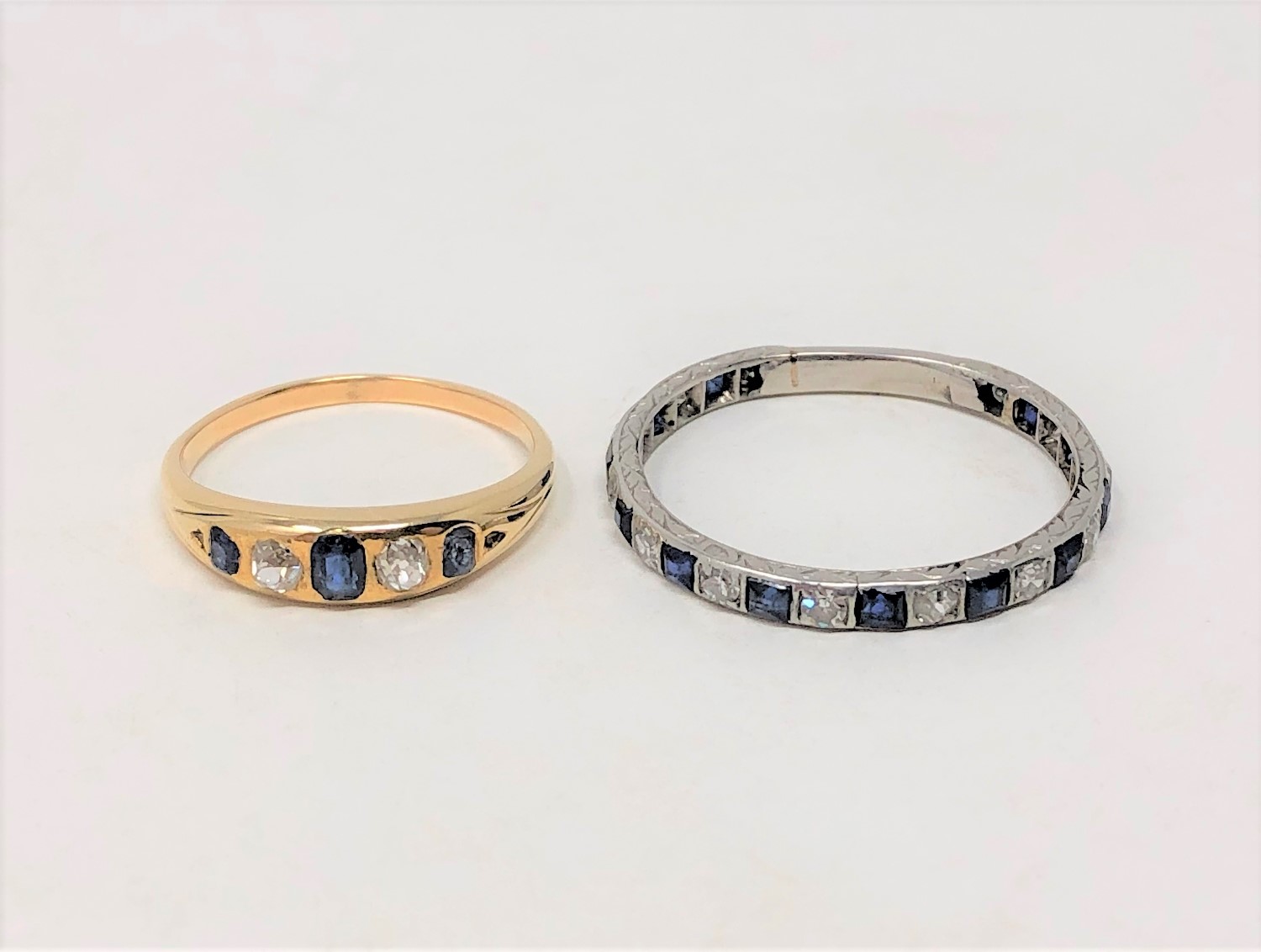 Two 18ct gold diamond and sapphire rings