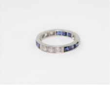 A fine antique platinum sapphire and diamond set full eternity ring,