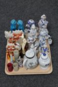 A tray of oriental china to include figures,