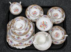 A tray of twenty pieces of Fenton tea china and an antique milk and sugar