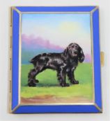 A superb quality silver gilt and enamel cigarette case depicting a cocker spaniel, 8.