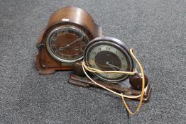 A walnut cased Art Deco mantel clock together with an electric Metamec mantel clock