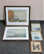 A pair of framed early twentieth century watercolours - one depicting a shipwreck with Tynemouth
