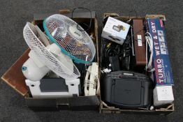 Two boxes of electricals including cd radio cassette player, Bush DAB radio, car camcorder,