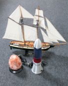 ** Withdrawn ** A model of a ship, L'Etervier, on stand,