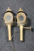 A pair of antique brass coach lamps (converted)