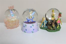 Three Disney snow globes : Tinkerbell