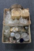 Two boxes of bridal rose tea china and assorted glass ware