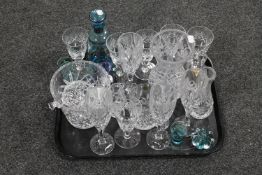 A tray of glass and crystal, ice bucket, vases,