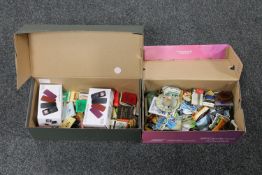 A box of vintage matchbooks, one touch telephone,