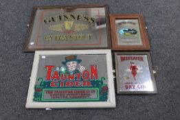 Four late twentieth century pub advertising mirrors - Southern Comfort, Beef Eater,