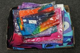 A box of four silk cotton blend kaftans together with eight satin silk scarves