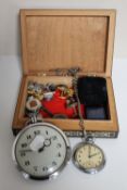 An Eastern inlaid box containing coins, gent's cufflinks, Smiths Empire pocket watch,
