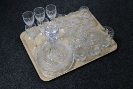 A tray of lead crystal ship's decanter,