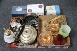 Three boxed sets of drinking glasses, two further boxes of glassware, plated items,