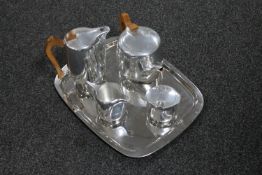 A four piece Picquot ware tea service on a presentation tray