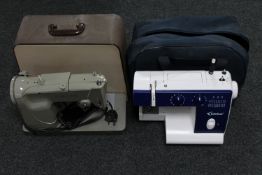 A cased singer electric sewing machine with foot pedal together with a Delta electric sewing