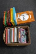 Two crates containing LP's and box sets, swing music,