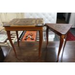 An Italian style musical sewing table with contents together with one other occasional table