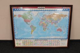 A large framed Ordnance Survey world wall map