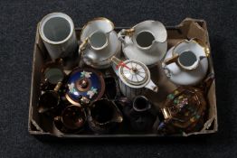 A box of continental gilded jugs and coffee pots,