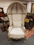 A reproduction porter's chair, with stitched fabric covering, width 80 cm.