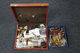 A teak canteen of Royal Siam Bronze Collection cutlery and a further box of cutlery