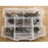 A box of assorted silver jewellery and other items