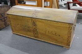A 19th century domed topped shipping trunk (locked,
