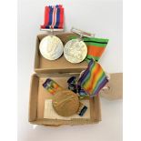 Two WW II Defence medals together with a WW I medal 776394 BMBR A.Hall R.A.