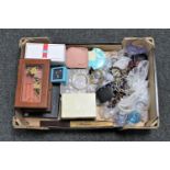 A box containing a large quantity of assorted jewellery boxes, costume jewellery,