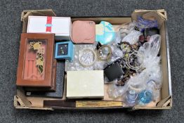 A box containing a large quantity of assorted jewellery boxes, costume jewellery,