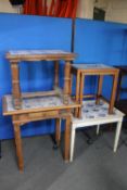 An antique oak tiled topped side table table,