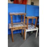 An antique oak tiled topped side table table,