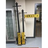 Two cast iron posts with three enamel street signs - Newcastle Avenue,