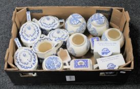 A box of Ringtons Masons teapot, ginger gar and jug, pair of millennium mugs,