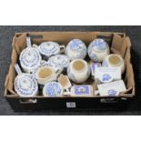 A box of Ringtons Masons teapot, ginger gar and jug, pair of millennium mugs,