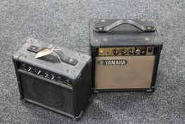 A Yamaha GA-10 mini guitar amplifier and a Kinsman 10 watt guitar amplifier