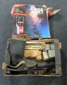 A First Alert fire escape ladder and a box of Stanley woodworking plane, inspection lamp,