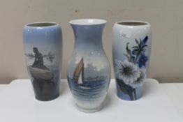 Three Royal Copenhagen vases,