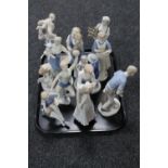 A tray of continental GDR figures : footballers, dancer,