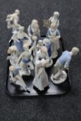 A tray of continental GDR figures : footballers, dancer,