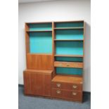 A mid 20th century teak twin section bureau bookcase