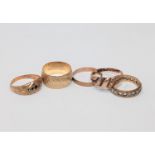 Five 9ct gold rings (5). CONDITION REPORT: 10.4g gross.