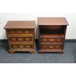 A three drawer bedside chest together with a two drawer bedside stand