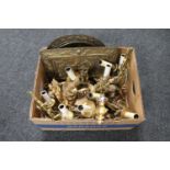 A box of antique brass wall lights,