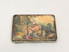 An early nineteenth century Dieppe ivory card case, depicting a classical landscape with two lovers,