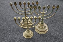 Three continental brass Menorah