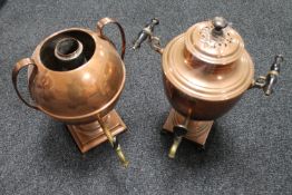 Two antique copper samovars (one missing lid)